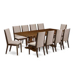 Ensemble de salle à manger East West Furniture 11 pièces - une table en bois et 10 chaises rembourrées en tissu de lin (options de finition)