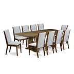 Ensemble de salle à manger East West Furniture 11 pièces - une table en bois et 10 chaises rembourrées en tissu de lin (options de finition)
