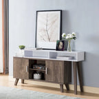 Console d'entrée avec compartiments de rangement multiples, meuble vitrine, noisette et blanc