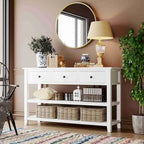 Table console de 50 L au design rétro avec deux étagères ouvertes, cadre et pieds en pin massif