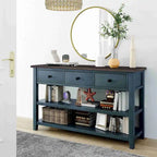 Table console de 50 L au design rétro avec deux étagères ouvertes, cadre et pieds en pin massif