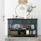 Table console de 50 L au design rétro avec deux étagères ouvertes, cadre et pieds en pin massif