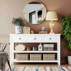 Table console de 50 L au design rétro avec deux étagères ouvertes, cadre et pieds en pin massif
