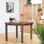 Chic Teak Round Dining Table made from Recycled Teak Wood Boats, 48 inch - Multi