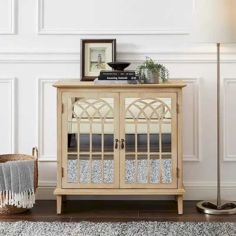 Meuble d'appoint en bois Art Leon avec portes miroir, buffet de salle à manger