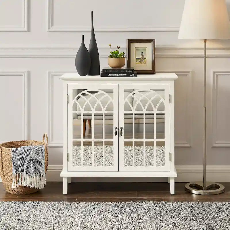 Meuble d'appoint en bois Art Leon avec portes miroir, buffet de salle à manger
