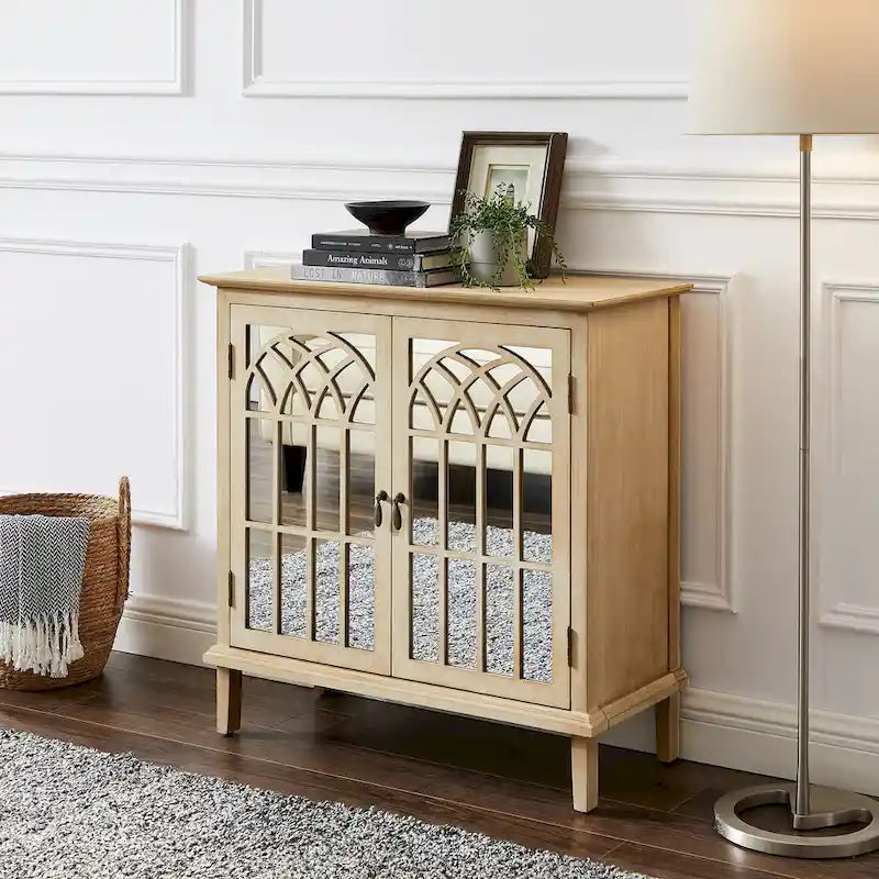 Meuble d'appoint en bois Art Leon avec portes miroir, buffet de salle à manger