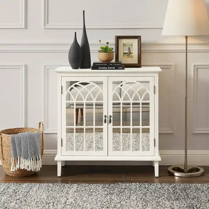 Meuble d'appoint en bois Art Leon avec portes miroir, buffet de salle à manger