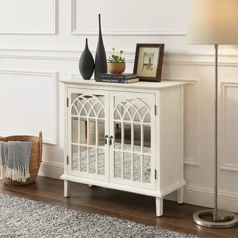 Meuble d'appoint en bois Art Leon avec portes miroir, buffet de salle à manger