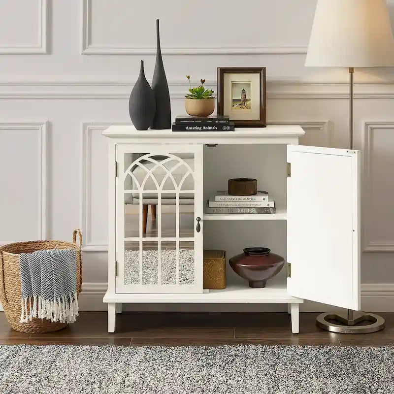 Meuble d'appoint en bois Art Leon avec portes miroir, buffet de salle à manger