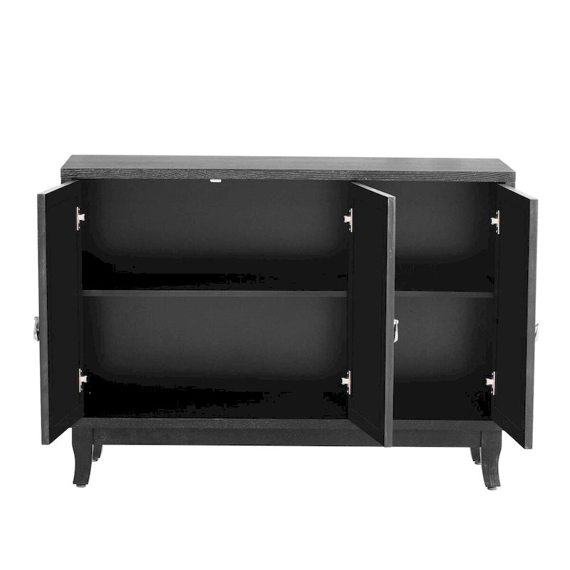 Buffet de salle à manger avec 3 portes en verre miroir et poignée argentée - 120 cm (L) x 39,6 cm (l) x 86,1 cm (H)