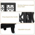Sideboard Buffet Cabinet with 3 Mirrored Glass Doors and Silver Handle - 47.2L x 15.6W x 33.9H