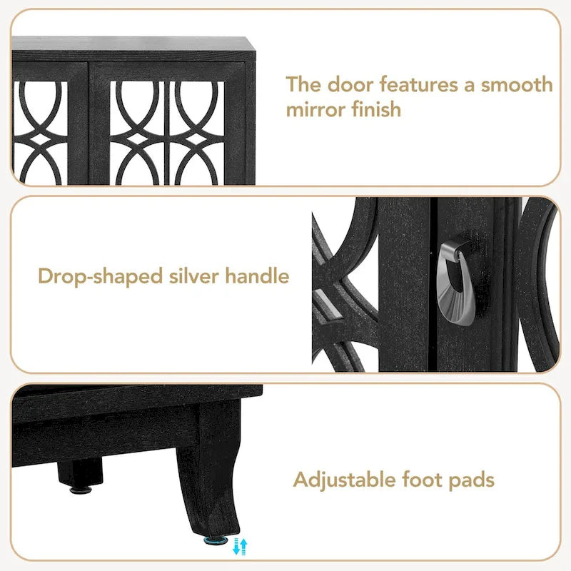 Sideboard Buffet Cabinet with 3 Mirrored Glass Doors and Silver Handle - 47.2L x 15.6W x 33.9H