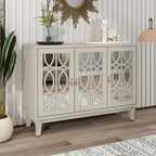 Sideboard Buffet Cabinet with 3 Mirrored Glass Doors and Silver Handle - 47.2L x 15.6W x 33.9H