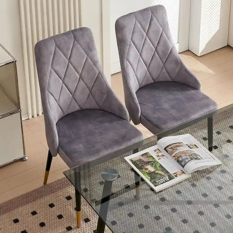 Howtai Grey Glass Table Set with 4 Velvet Chairs for Home Kitchen Dining Room