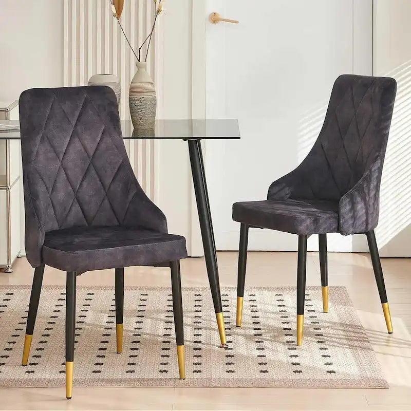 Howtai Grey Glass Table Set with 4 Velvet Chairs for Home Kitchen Dining Room