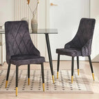 Howtai Grey Glass Table Set with 4 Velvet Chairs for Home Kitchen Dining Room