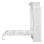 Full Size Wooden Murphy Bed Wall Bed with Shelves and LED Lights
