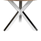 Table de salle à manger ronde Emi 47 pouces, acier brossé X-Cross, bois brun noyer