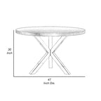 Table de salle à manger ronde Emi 47 pouces, acier brossé X-Cross, bois brun noyer