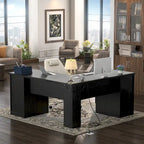 Modern Farmhouse L-Shape Desk with File Cabinet and Drawers, Homer Office Executive Desk with Charge Station