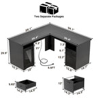 Modern Farmhouse L-Shape Desk with File Cabinet and Drawers, Homer Office Executive Desk with Charge Station