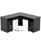 Modern Farmhouse L-Shape Desk with File Cabinet and Drawers, Homer Office Executive Desk with Charge Station