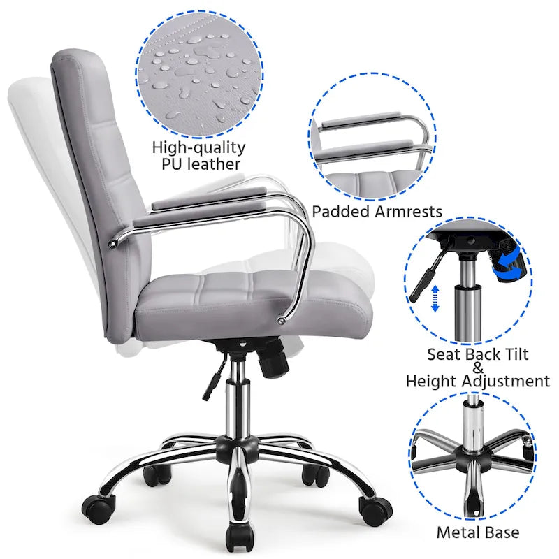 Yaheetech Adjustable Mid-Back Faux Leather Swivel Office Chair