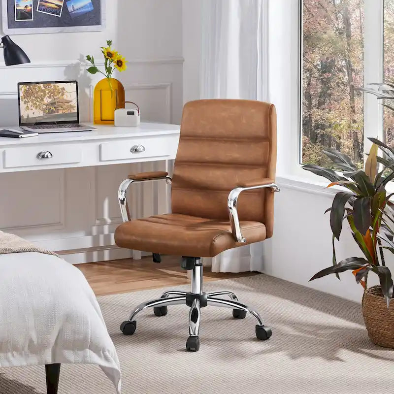 Yaheetech Adjustable Mid-Back Faux Leather Swivel Office Chair