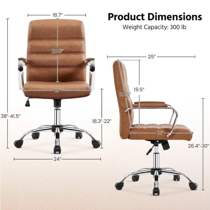 Yaheetech Adjustable Mid-Back Faux Leather Swivel Office Chair