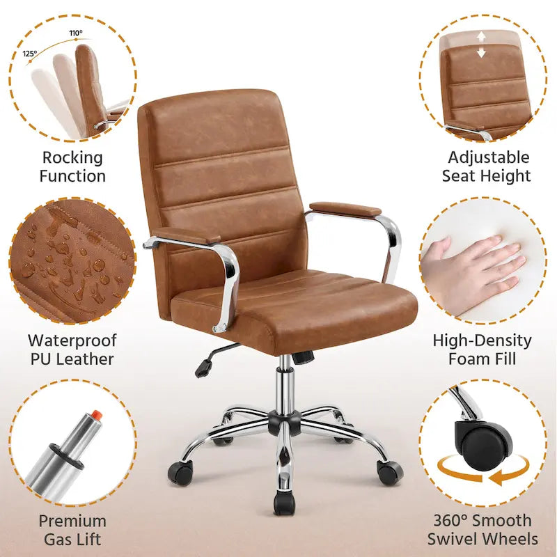 Yaheetech Adjustable Mid-Back Faux Leather Swivel Office Chair