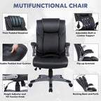 Fauteuil de bureau exécutif à dossier haut avec accoudoirs rembourrés relevables, inclinaison verrouillable réglable, fauteuil à roulettes pivotant pour le travail et l'étude des adultes