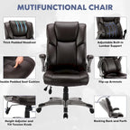 Fauteuil de bureau exécutif à dossier haut avec accoudoirs rembourrés relevables, inclinaison verrouillable réglable, fauteuil à roulettes pivotant pour le travail et l'étude des adultes