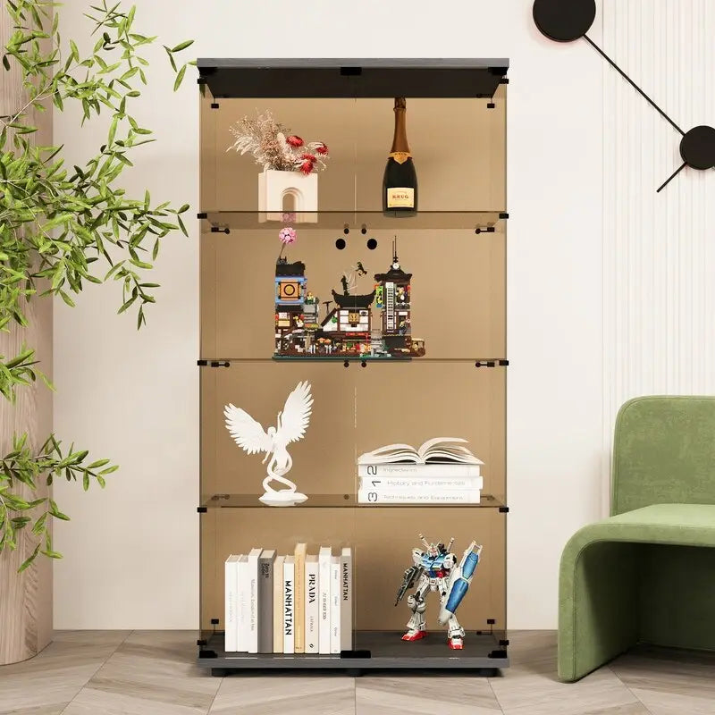 Tawny 4 Shelves Glass Display Cabinet, Floor Standing Curio Bookshelf for Living Room, Office,Cloakroom