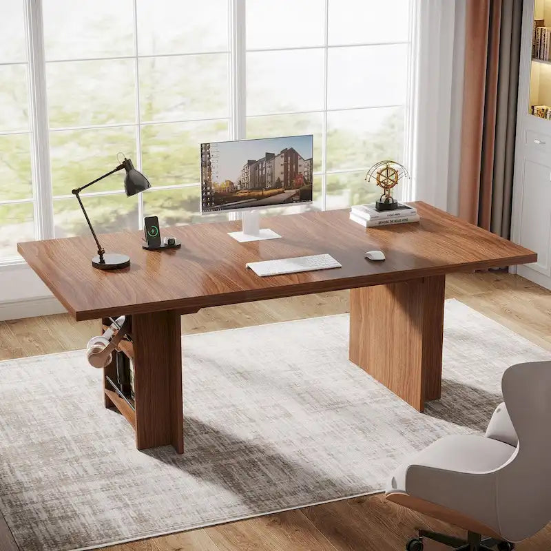 63-in Computer Desk, Large Office Executive Desk with Storage