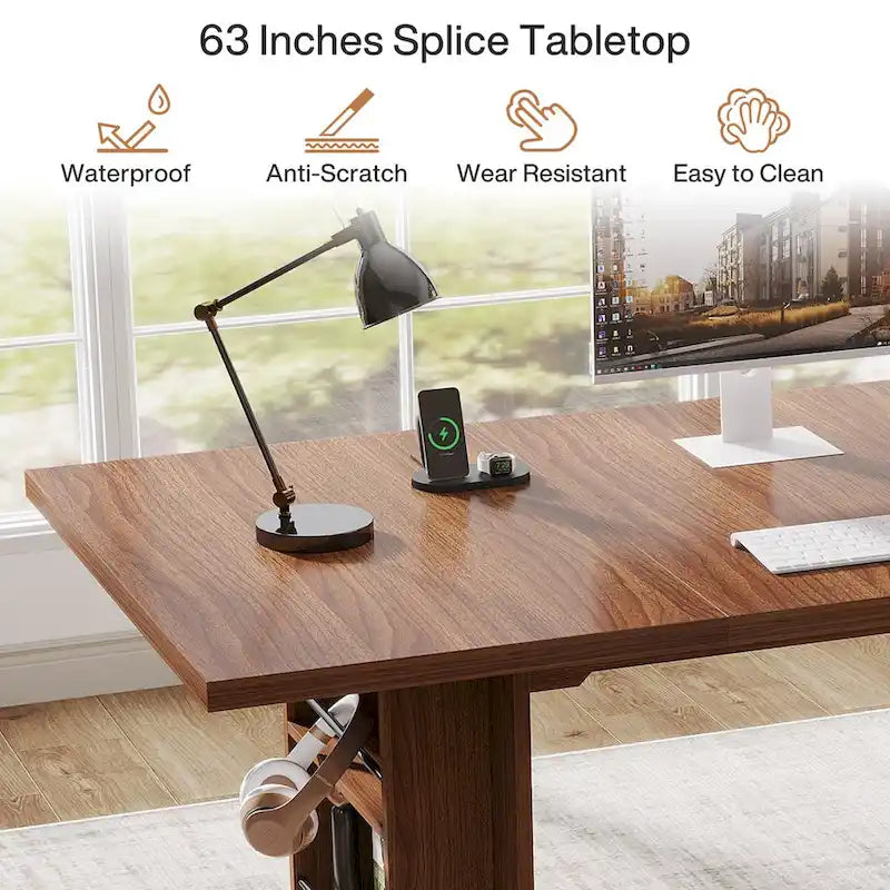 63-in Computer Desk, Large Office Executive Desk with Storage