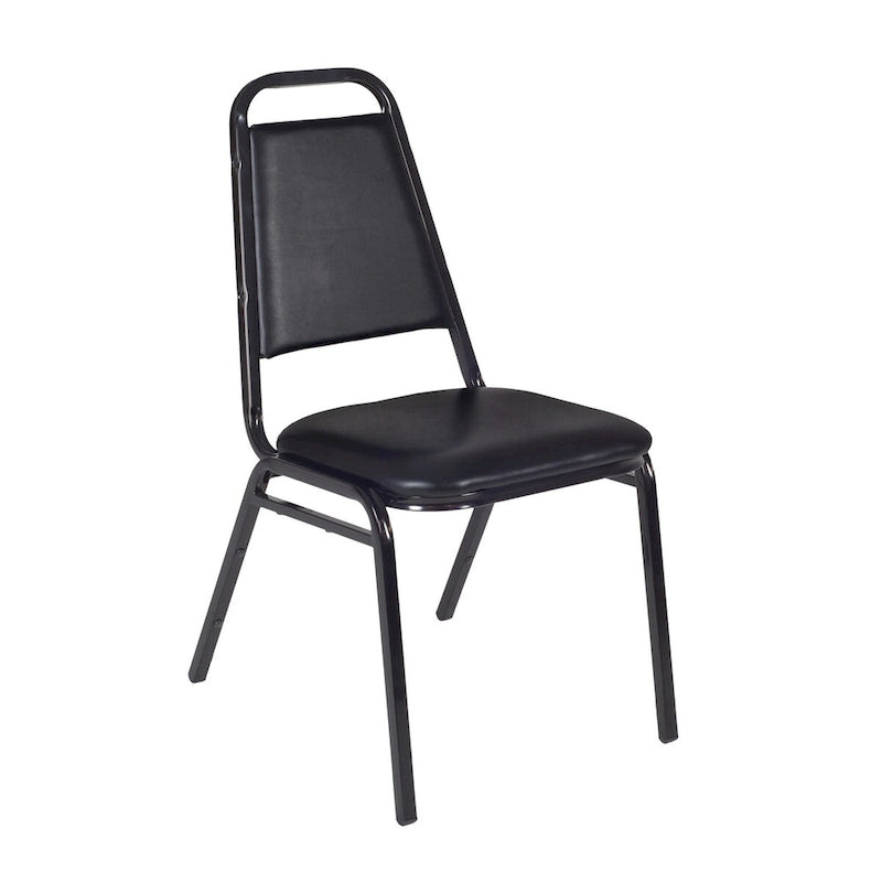 Kahlo 48 Square Breakroom Table- Maple/ Black & 4 Restaurant Stack Chairs- Black