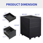 3 Drawer Mobile File Cabinet with Lock Steel File Cabinet for Legal/Letter/A4/F4 Size, Fully Assembled Include Wheels