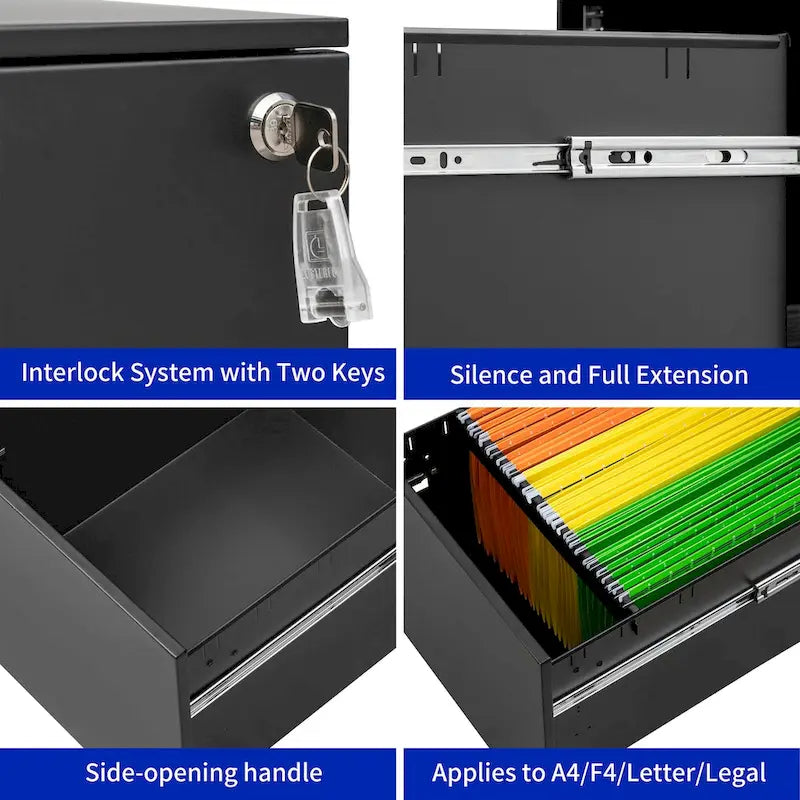 3 Drawer Mobile File Cabinet with Lock Steel File Cabinet for Legal/Letter/A4/F4 Size, Fully Assembled Include Wheels