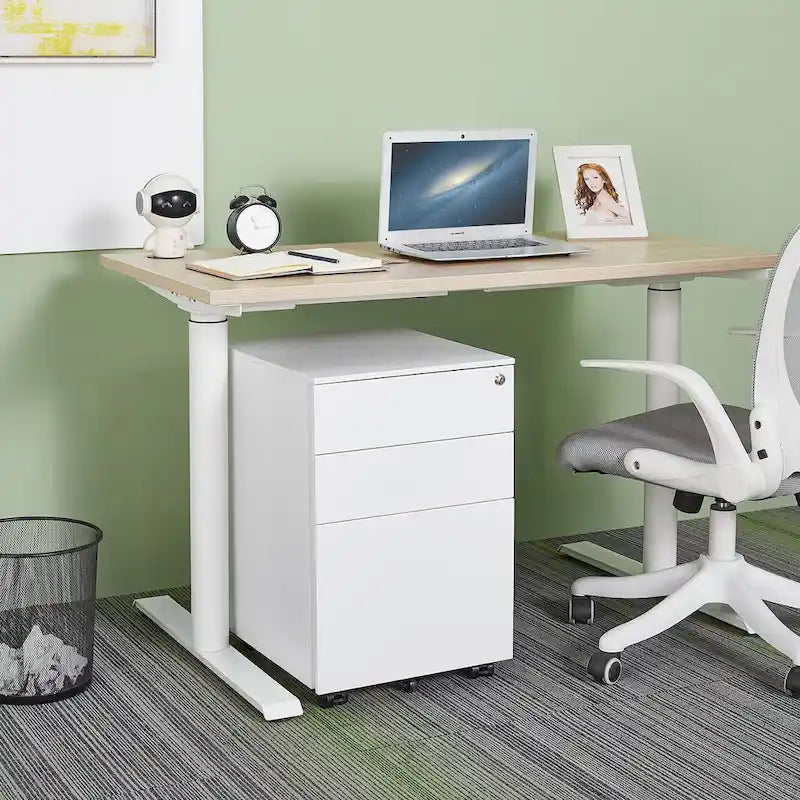 3 Drawer Mobile File Cabinet with Lock Steel File Cabinet for Legal/Letter/A4/F4 Size, Fully Assembled Include Wheels