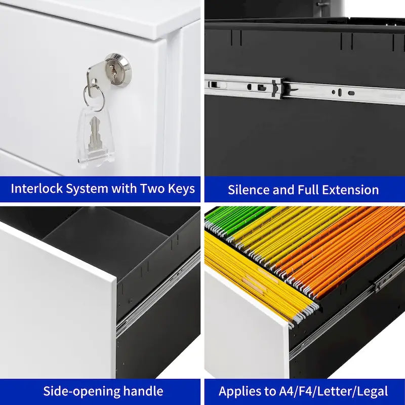 3 Drawer Mobile File Cabinet with Lock Steel File Cabinet for Legal/Letter/A4/F4 Size, Fully Assembled Include Wheels