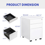 3 Drawer Mobile File Cabinet with Lock Steel File Cabinet for Legal/Letter/A4/F4 Size, Fully Assembled Include Wheels