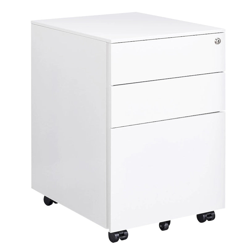 3 Drawer Mobile File Cabinet with Lock Steel File Cabinet for Legal/Letter/A4/F4 Size, Fully Assembled Include Wheels
