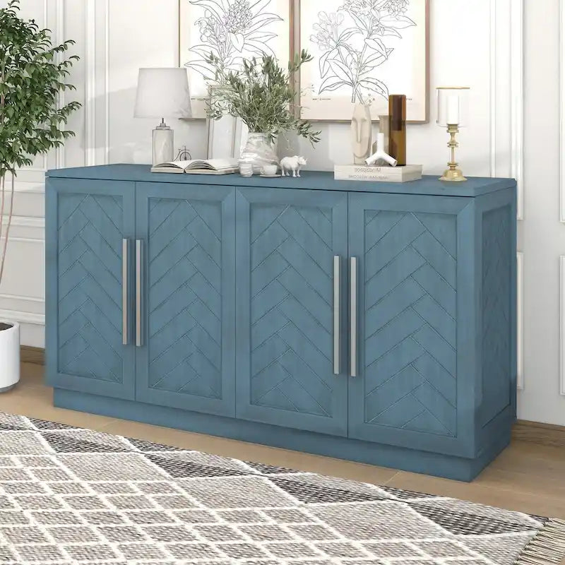 Buffet en bois massif avec 4 portes Grand meuble de rangement