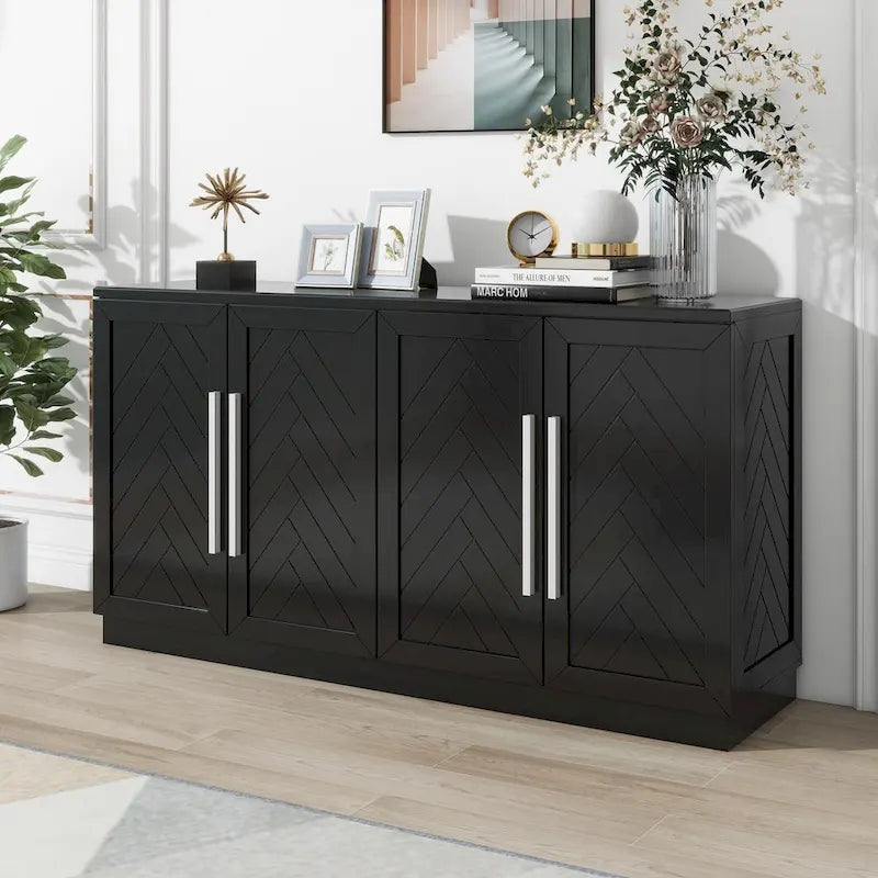 Buffet en bois massif avec 4 portes Grand meuble de rangement