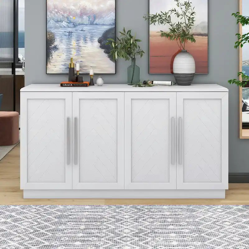 Buffet en bois massif avec 4 portes Grand meuble de rangement