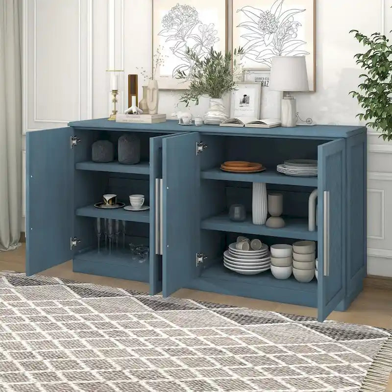 Buffet en bois massif avec 4 portes Grand meuble de rangement