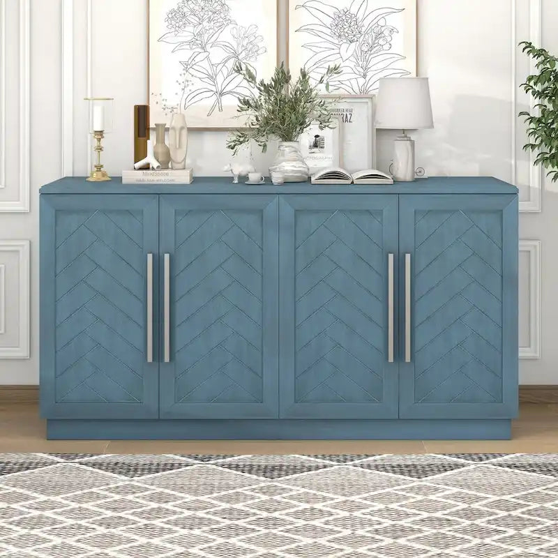 Buffet en bois massif avec 4 portes Grand meuble de rangement