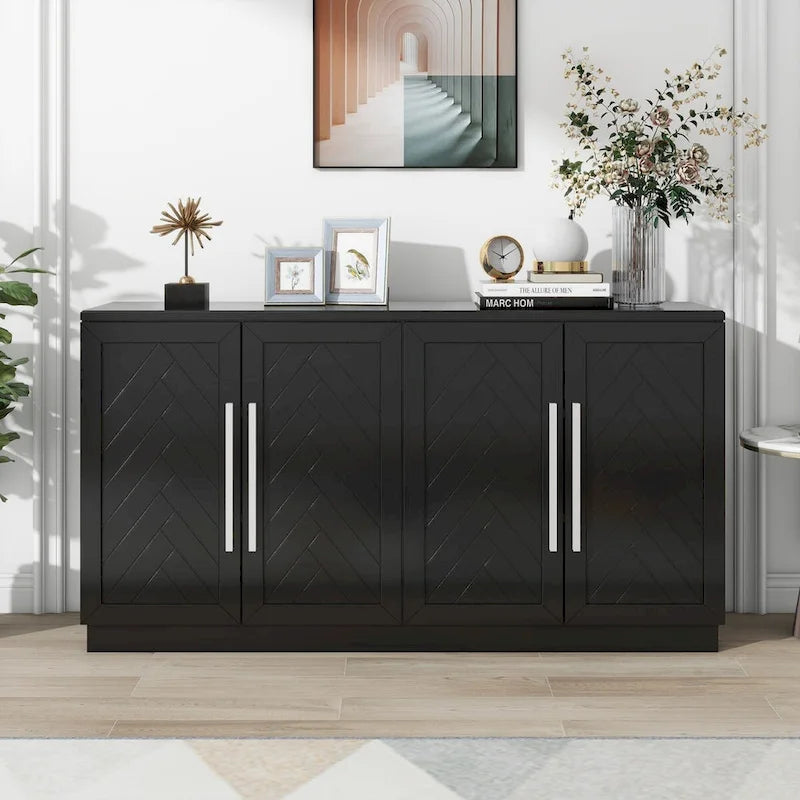 Buffet en bois massif avec 4 portes Grand meuble de rangement