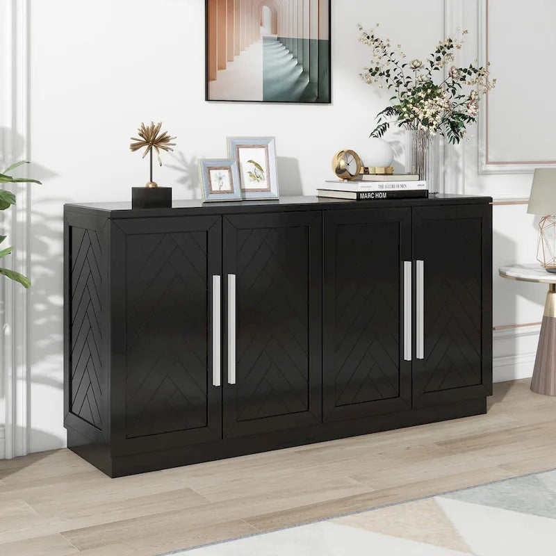 Buffet en bois massif avec 4 portes Grand meuble de rangement